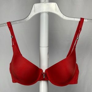 Q-T Push Up Demi Bra Burnt Orange Bead Accent Smoothing Molded Cup Underwire 34D
